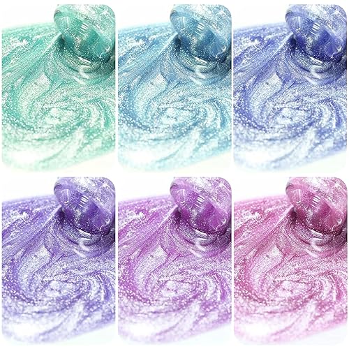 Miniatura 5 de Vishine Juego de esmalte de uñas de gel holográfico con purpurina de ojo de gato galaxia, efecto de cielo estrellado, luz LED UV, kit de esmalte de