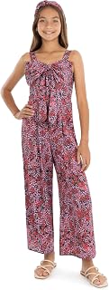 girls Sleeveless Wide Strap Front Bow Jumpsuit With Matching Headbandjumpsuit