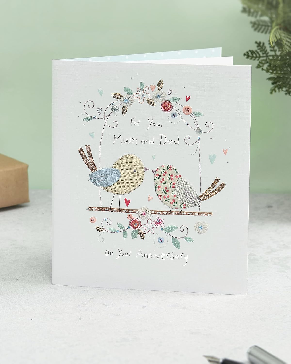 UK Greetings Wedding Anniversary Card for Mum & Dad - Birds Design, Multi, 159mm x 184mm