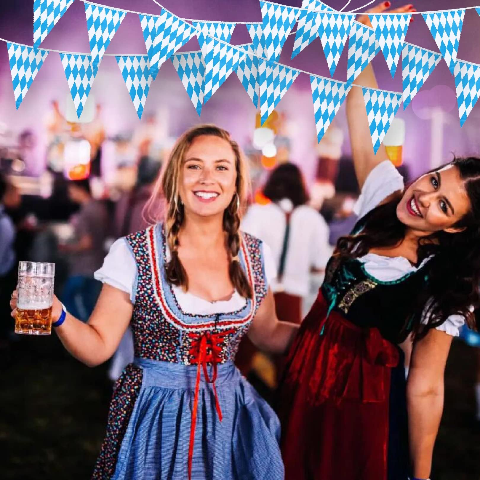Ghirlanda Decorativa Per Oktoberfest 30 Metri – 3 Pezzi Da 10 M, Bandiere Blu E Bianche, Per Interni/esterni