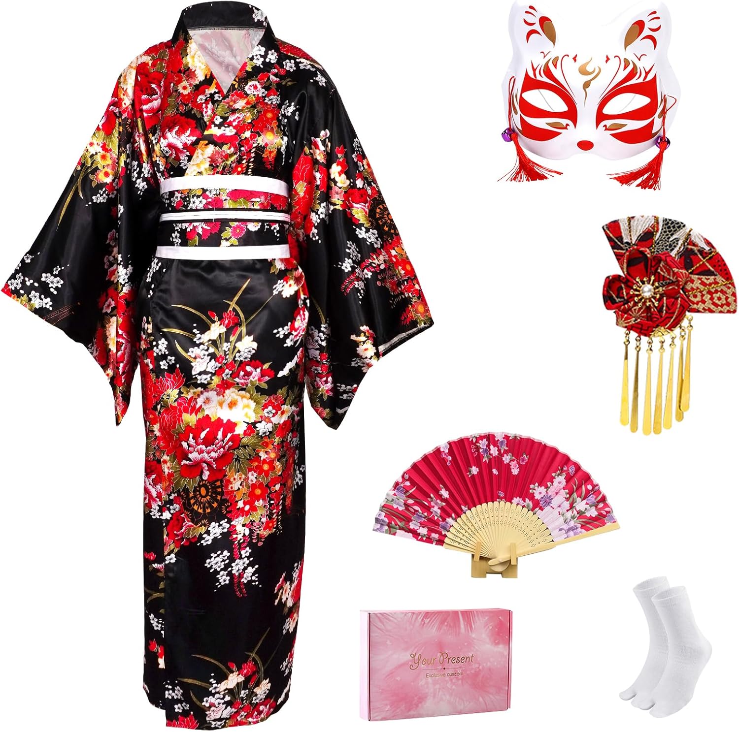 CRFASIBE Halloween Costumes for Women 2025-Japanese Geisha Kimono Dress Anime Cosplay Yukata Robe for Parties