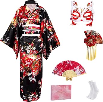Halloween Costumes for Women 2025-Japanese Geisha Kimono Dress Anime Cosplay Yukata Robe for Parties