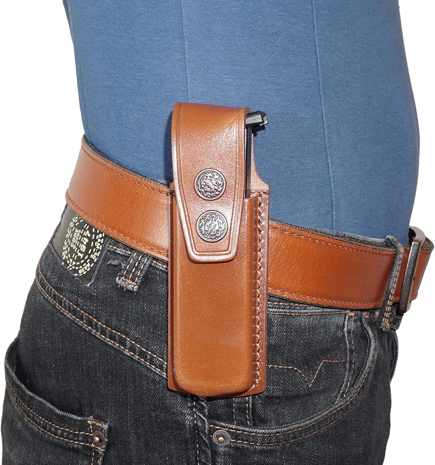 Leather Magazine Pouch for Beretta 92 with Belt Clip, Handmade Leather Single Magazine Carrier/Case (Alis005)
