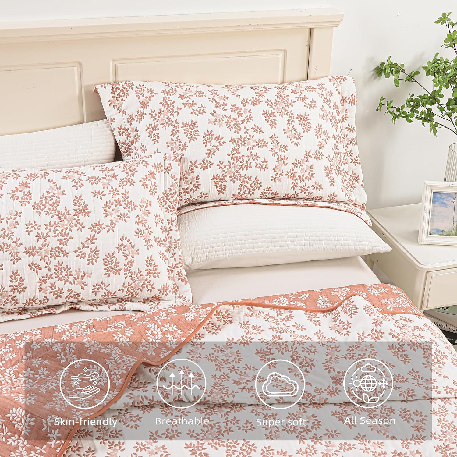 Marina Decoration Jacquard Embroidered Stitching Coverlet Bedspread Ultra Soft Bedding Solid 3 Piece Summer Quilt Set with 2 Quilted Shams, Pink Floral King Size