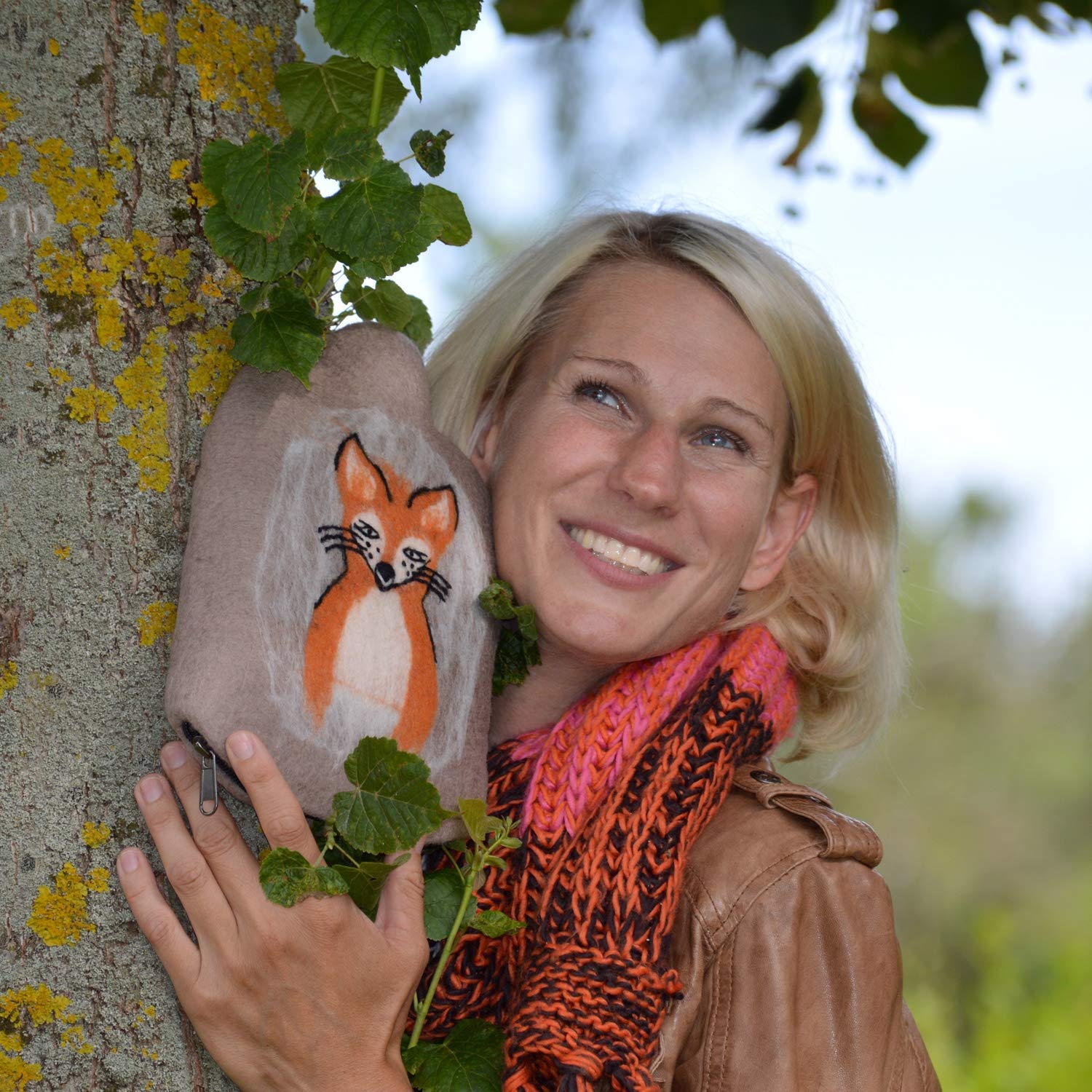 Hugo Frosch Öko-Wärmflasche Kinder 0,8 l mit Merino-Filzbezug Fuchs Grau