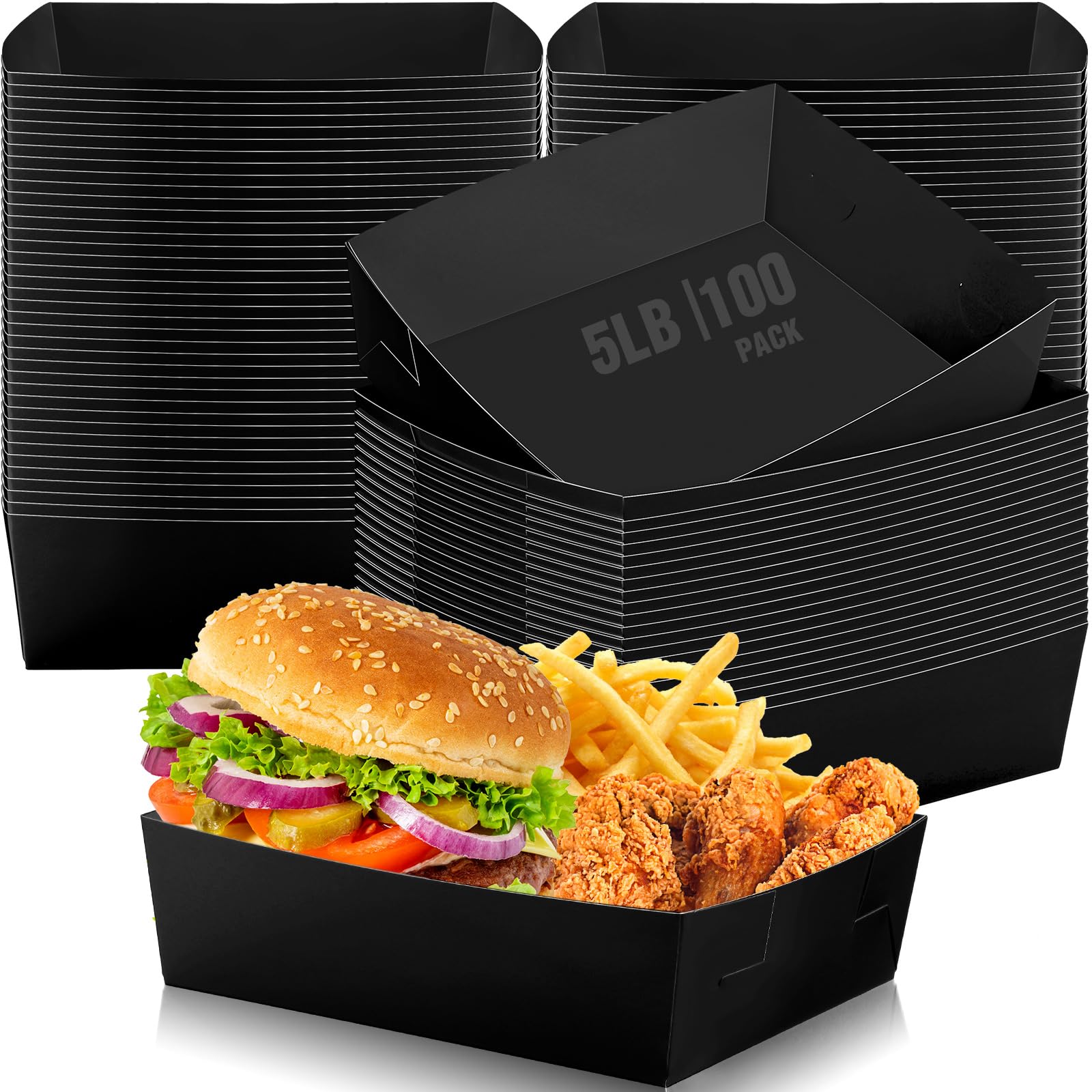 Mifoci 100 Pcs Paper Food Tray 5 lb Large Nacho Boats Paper Serving Snack Trays for 2025 Congrats Grad Party Carnival Festival Birthday Family Gathering Supplies(Black)