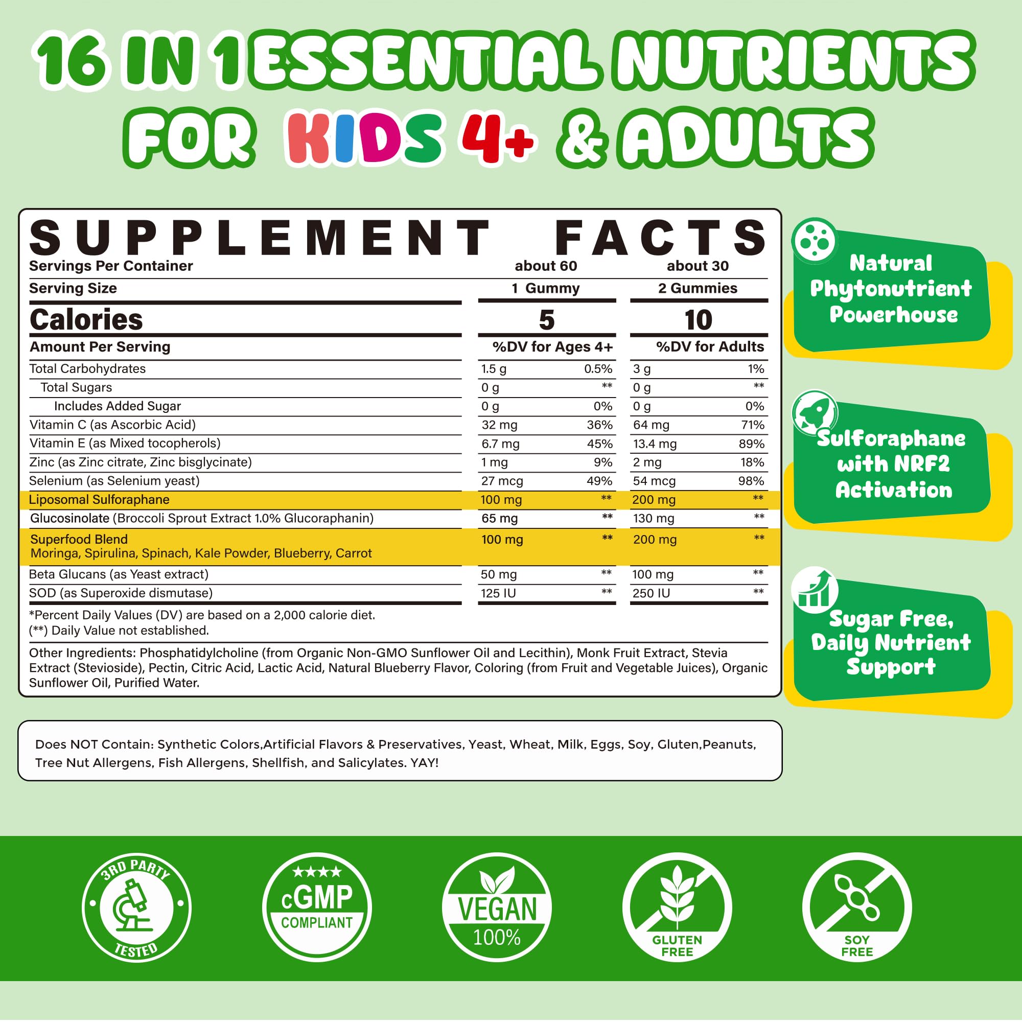 Liposomal Sulforaphane Gummies from Broccoli Sprouts,Kids 4+,0 Sugar,120cts — Amazon image 2