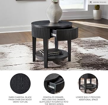 Signature Design by Ashley Marstream Modern End Table with 1 Lower Shelf and Reeded Apron, Black