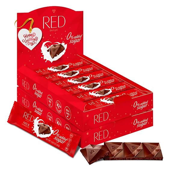 Red Delight Milk Chocolate Snack Bars - Pack of 24 Diamond-Shaped Milk Chocolates (22.08oz) with Rich Cocoa Flavor - European-Style Dark Chocolates - No Added Sugar, Gluten-Free and Kosher Certified