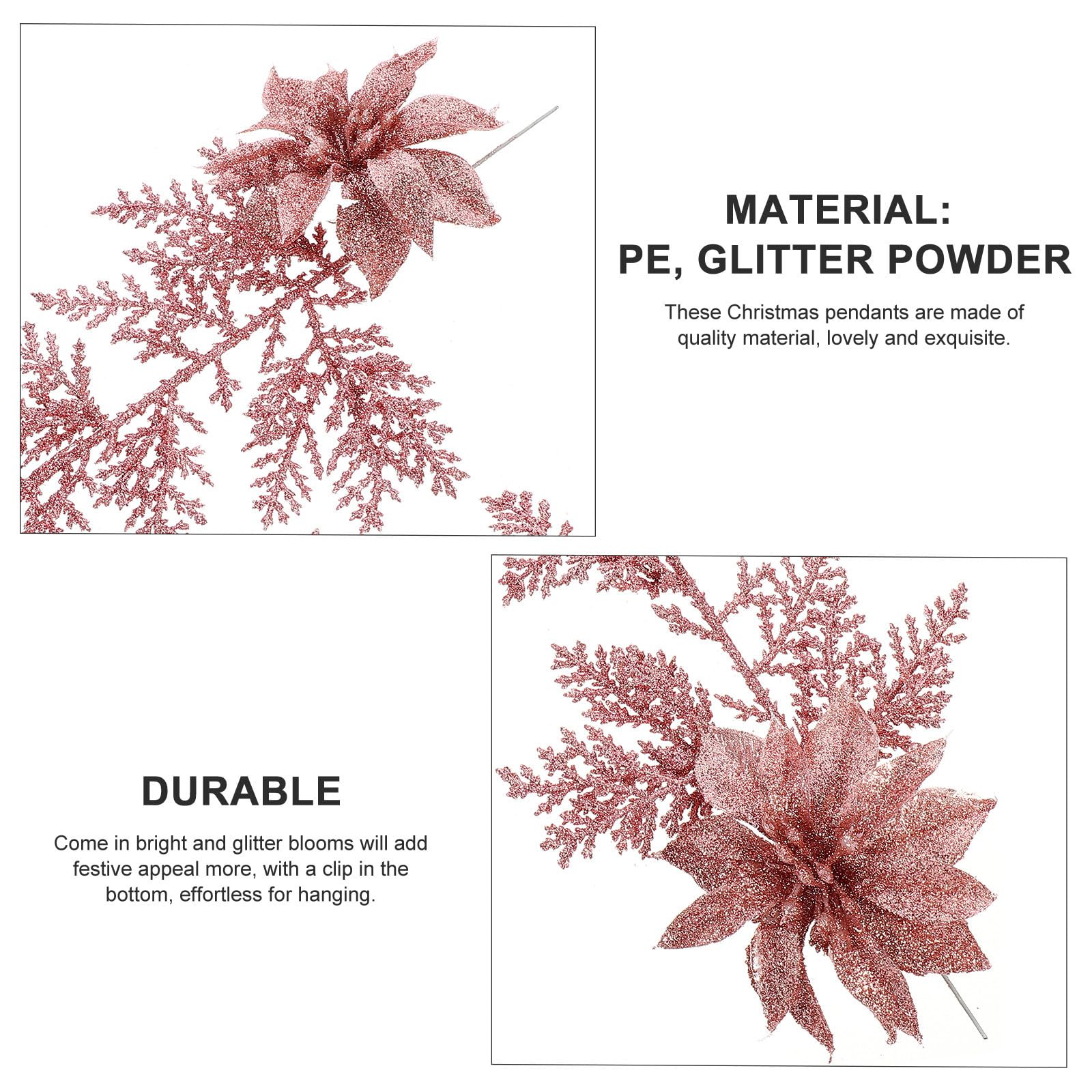 Gatuida 24 Pezzi Fiore Artificiale Natalizio con Clip, Decorazione Glitter