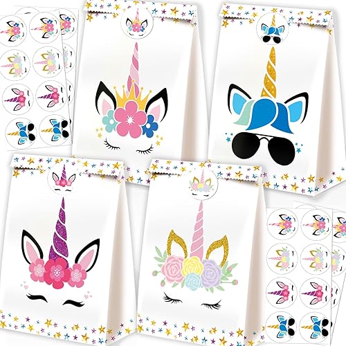 24 bolsas de dulces de unicornio – Bolsas de unicornio para decoración de cumpleaños de niñas