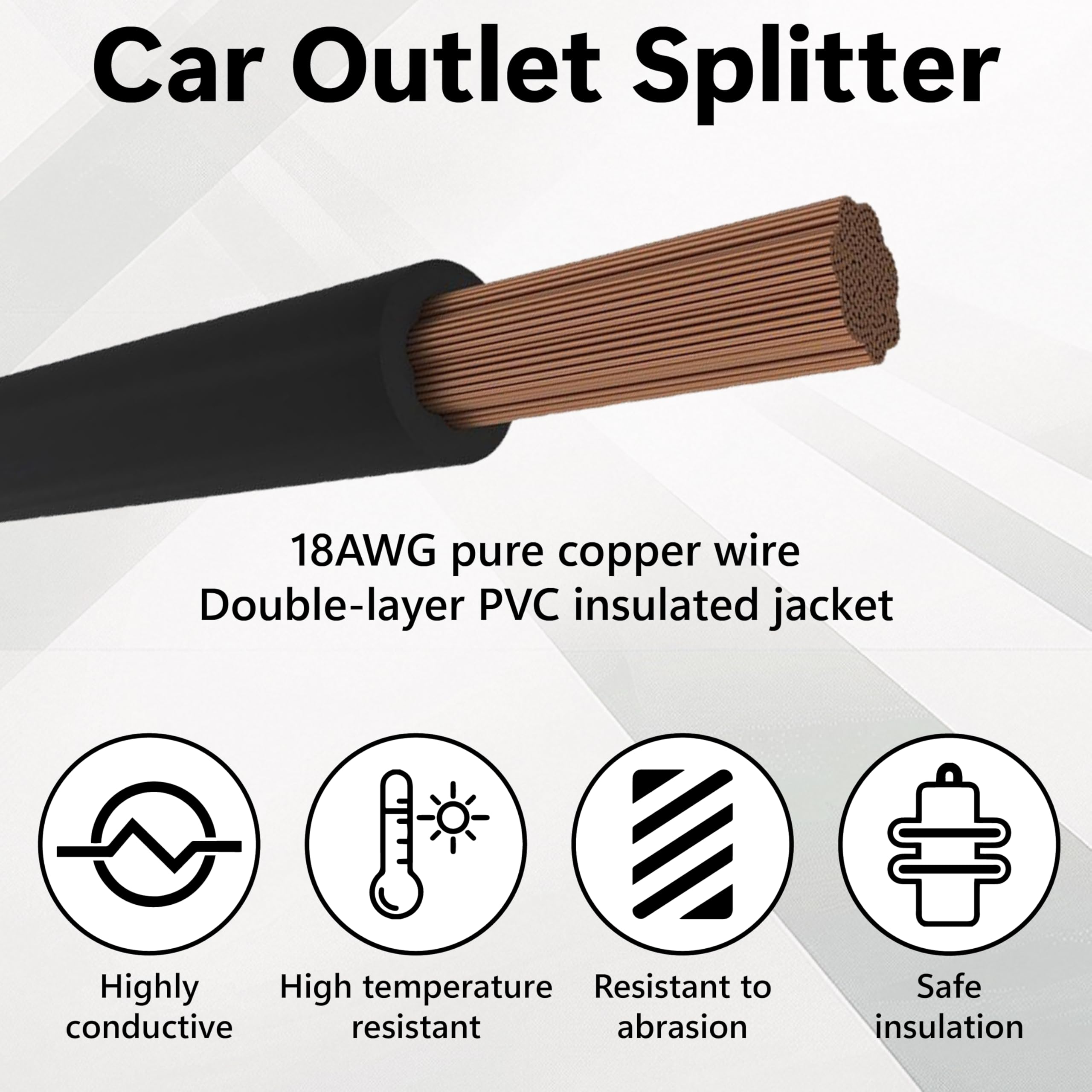 Adaptateur double allume-cigare 12 V, 1 à 2 prises allume-cigare, 2 prises, cordon d'extension double allume-cigare 18 AWG avec fusible 10 A, répartiteur de chargeur de voiture