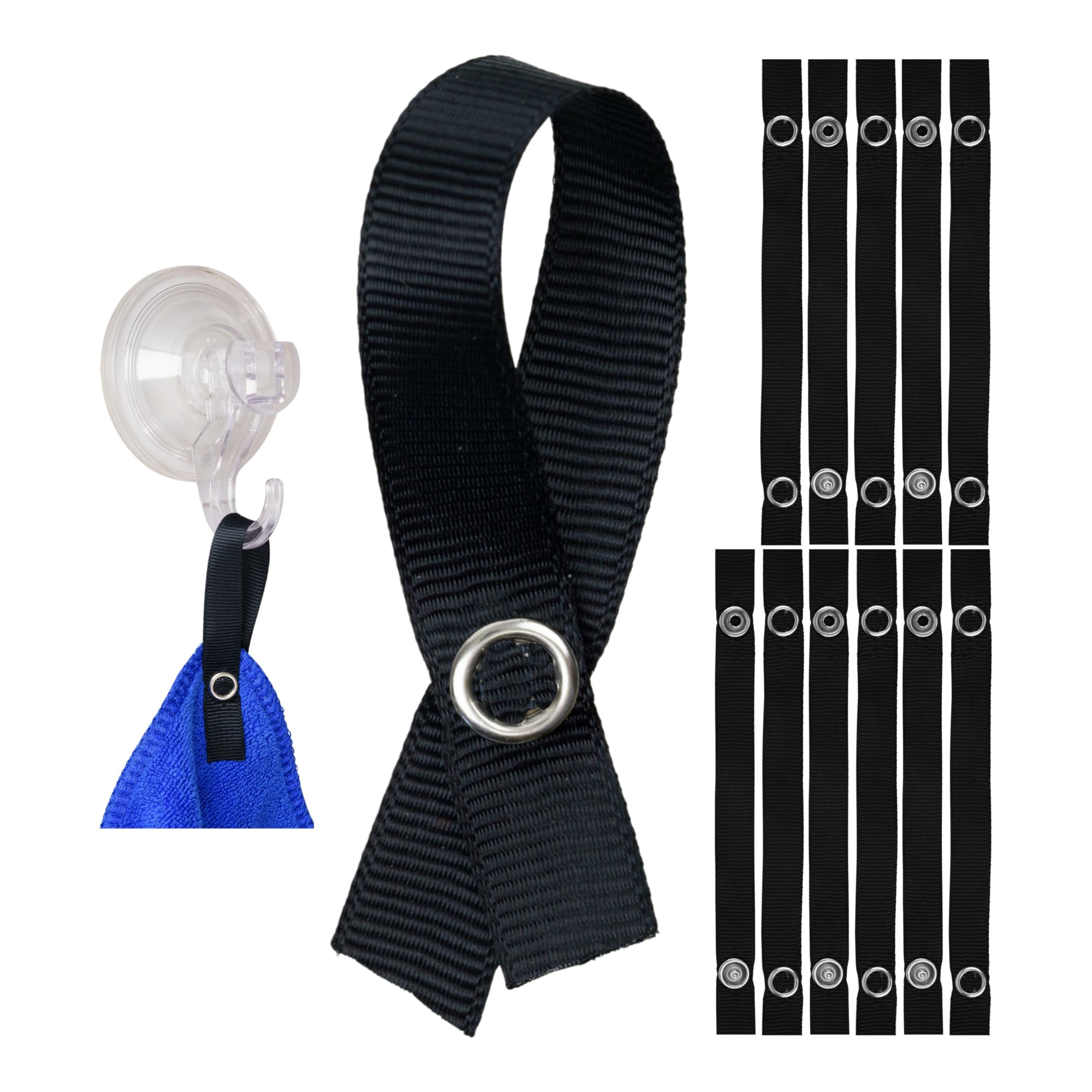 Your Day Mate With Press Stud, Black, 12 Pcs No-Sew Hangers For Textiles, 12 Pack, 150 X 12 Mm Loops, In Black, With Press Stud Fastener, Hanger Tabs For Tea Towel, Towel, Cloth, Cloth, Decorative Items, Camping Accessories