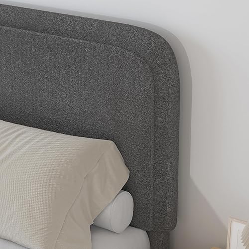 Miniatura 4 de BarnFurin Base de cama de tamaño Queen, base de cama tapizada de plataforma con cabecero, estilo moderno, esquinas suaves y redondeadas, no hace