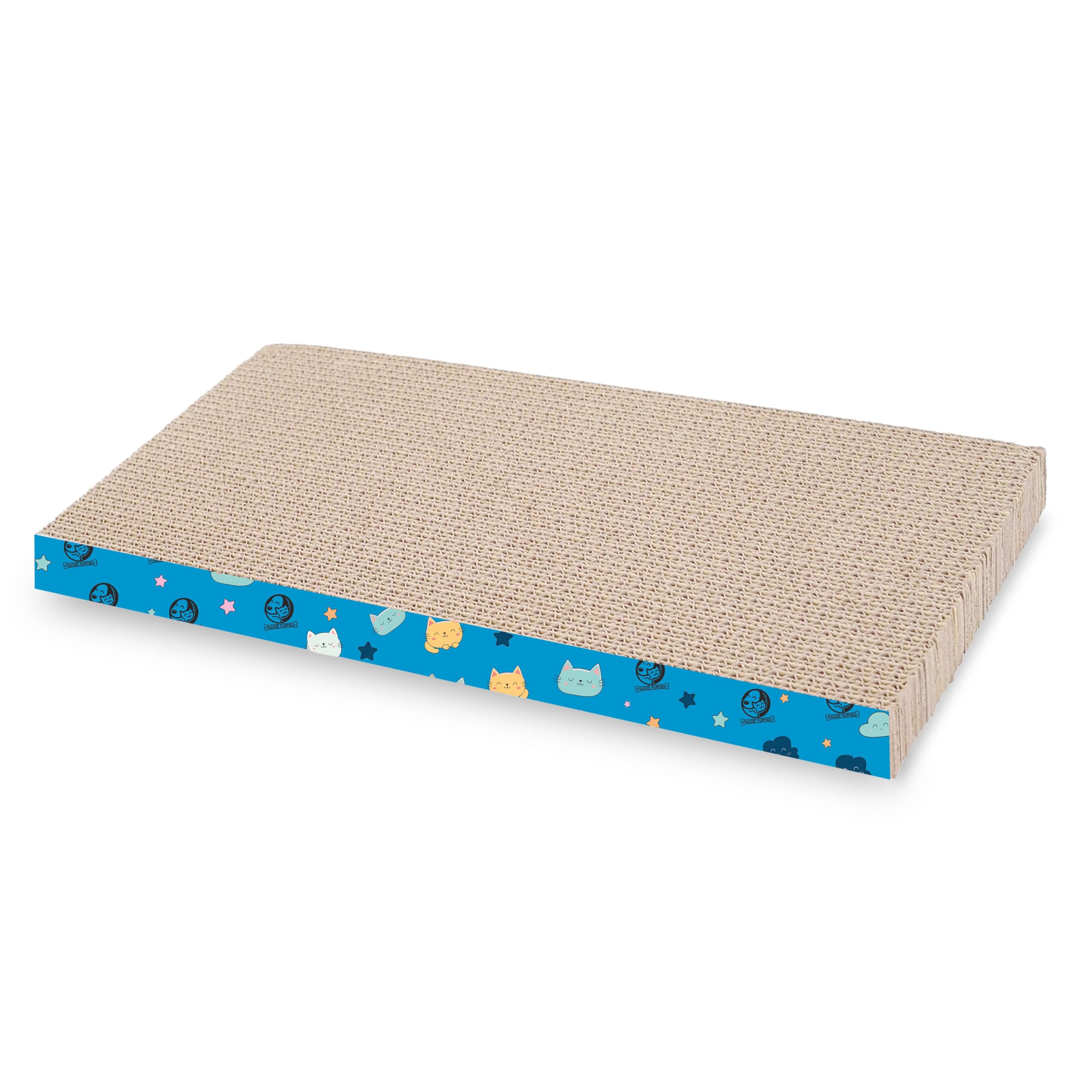 Foodie Puppies 2-in-1 Reversible Cat Scratcher Pad with Catnip - (Flat Scratcher) | Durable Corrugated Cardboard Scratching Board for Cats & Kittens | Furniture Protection Scratch Pad for Play & Rest