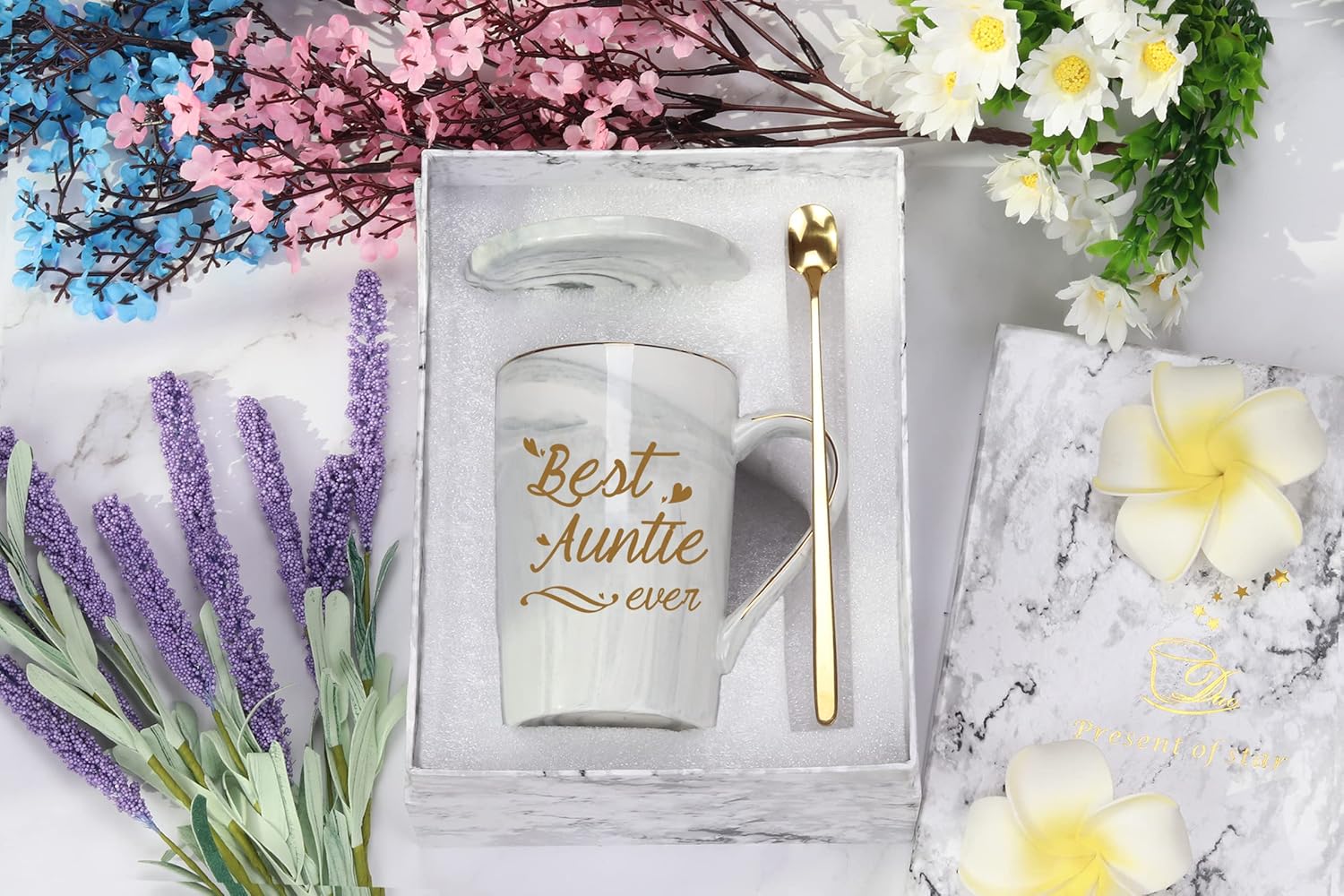 Best Auntie Ever Coffee Mug - Birthday and Mother's Day Gift from Nephew or Niece - 14 Ounce Grey With Gift Box, Spoon, and Coaster - Image 7