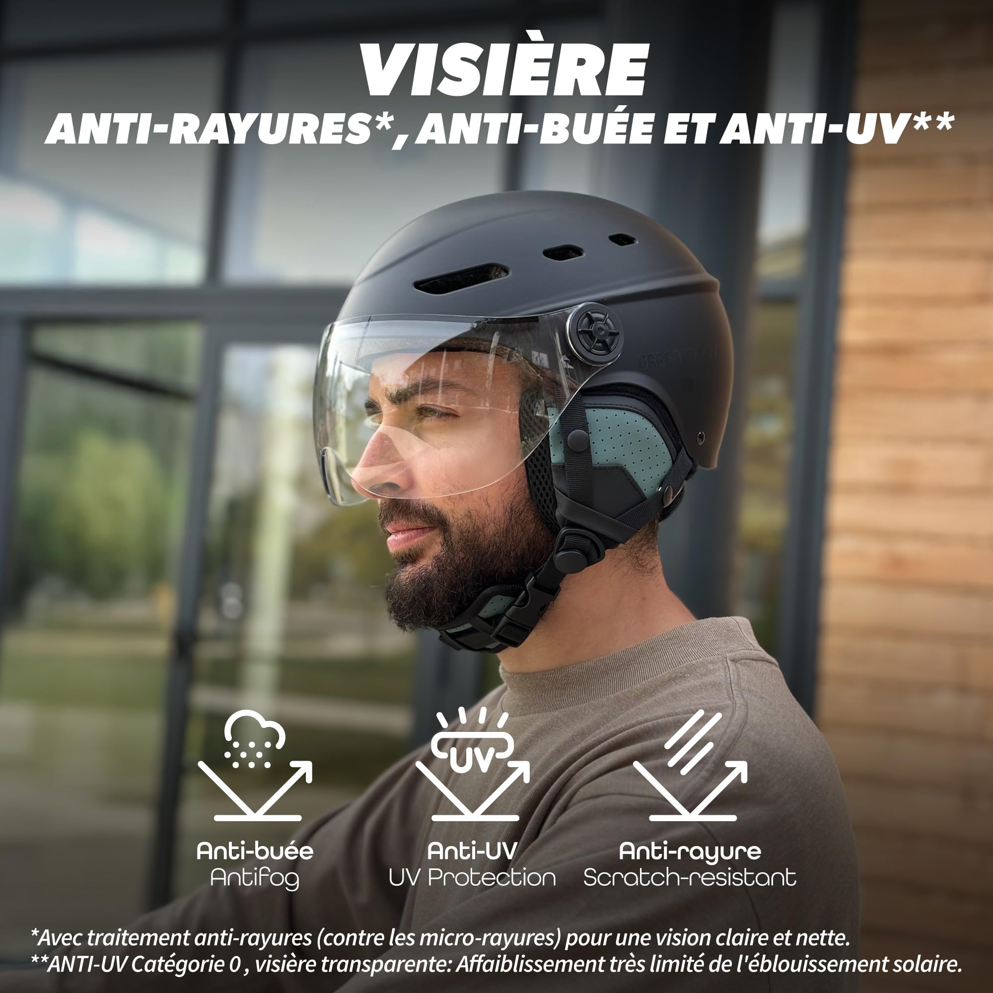 T'nB - Visor, Schutzhelm für Fahrrad und Elektroroller, mit transparentem Visier, Belüftungen, Einstellrad, abnehmbare Ohrenschützer, Größe M (Kopfumfang 54-58 cm), Schwarz