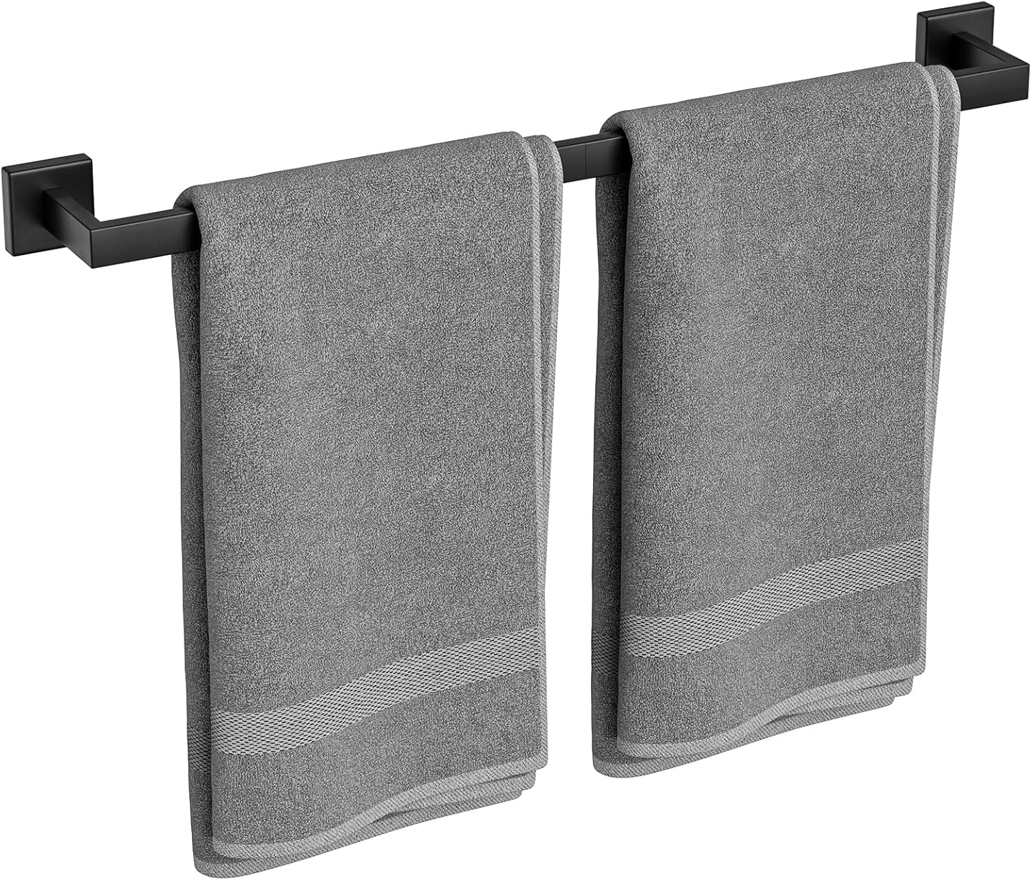 Matte Black Towel Bar, 24 Inch Bathroom Towel Rack, Towel Holder Wall Mounted, Square Base Thicken SUS304 Stainless Steel Towel Rod Modern Home Decor (Total Length 26-Inch)