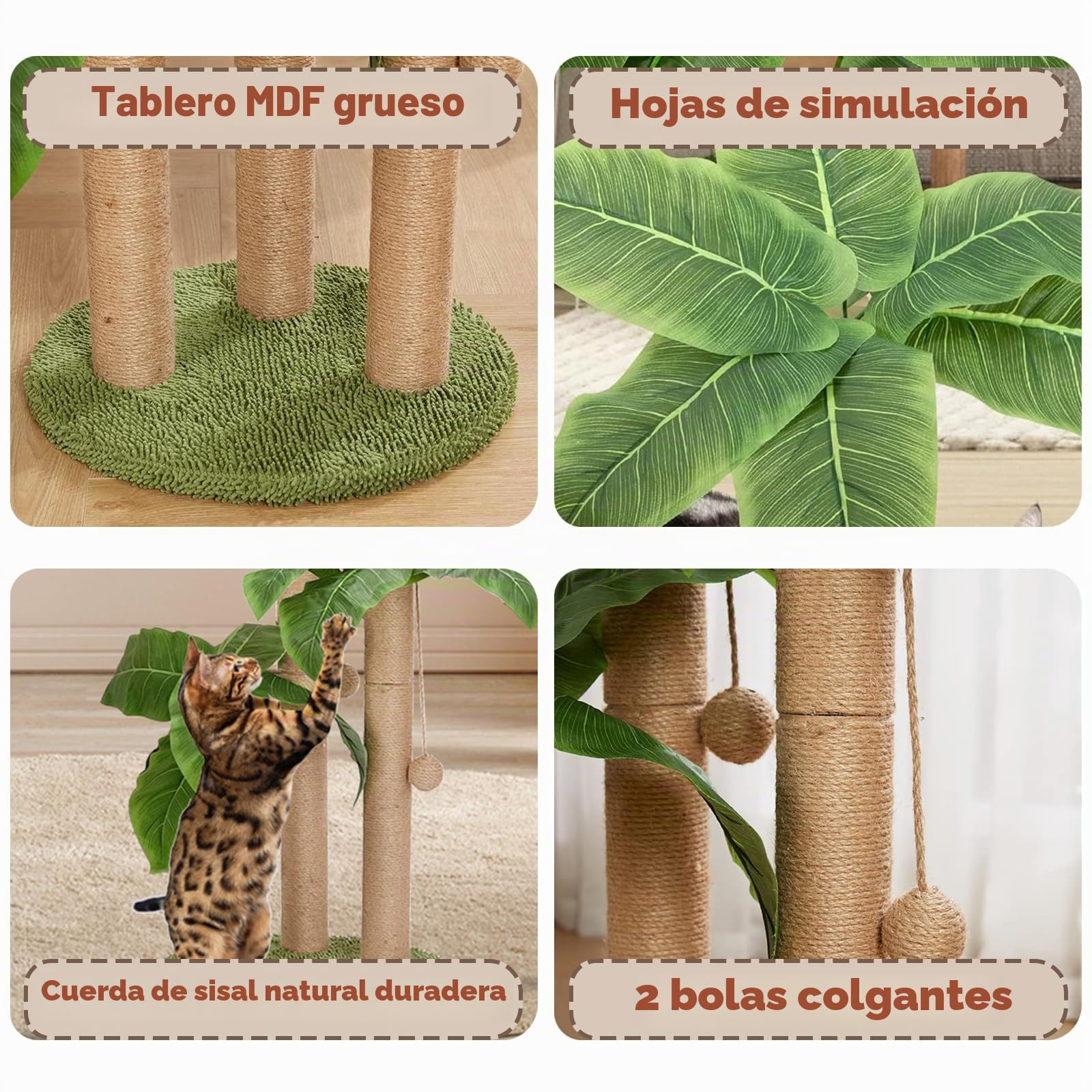Poste rascador para gatos de 80 cm, árbol rascador mediano con 3 postes rascadores para gatos grandes con 2 bolas colgantes para burlas, cuerda de sisal natural (80 cm)