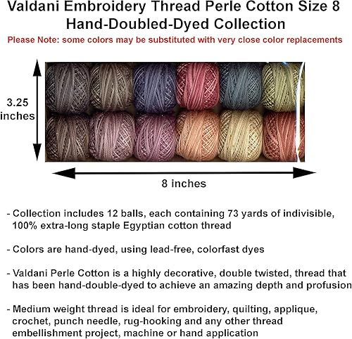 Miniatura 2 de Valdani Hilo de bordar Perle Cotton Tamaño 8 Teñido a mano Colección Heirloom Europea Incluido con Destripador de Costura Artsiga Crafts y