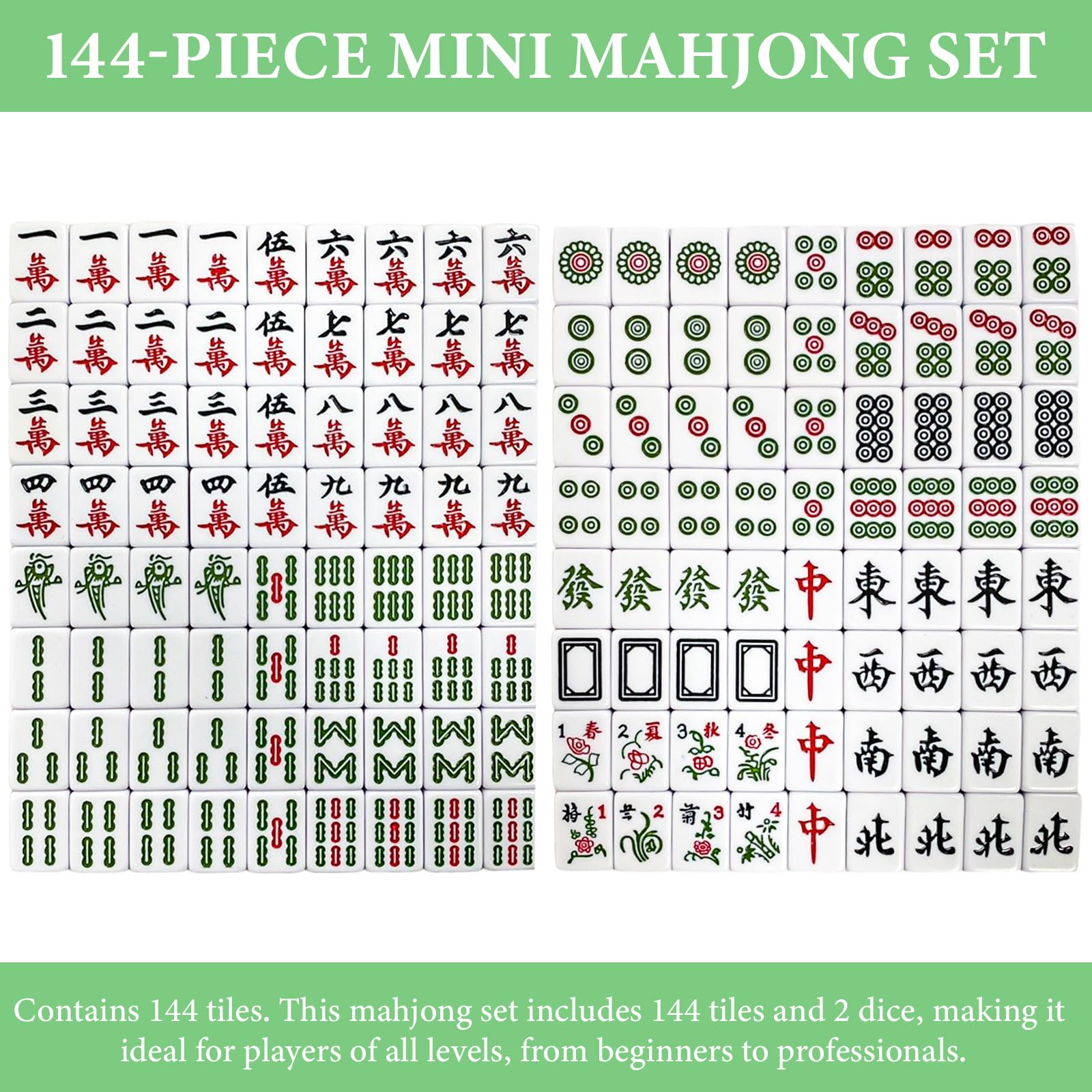Mini Set Mahjong 24mm, Gioco da tavolo portatile tradizionale con 144 tessere, 4 supporti e 2 dadi, Gioco di viaggio compatto e di strategia per adulti (Rosa)