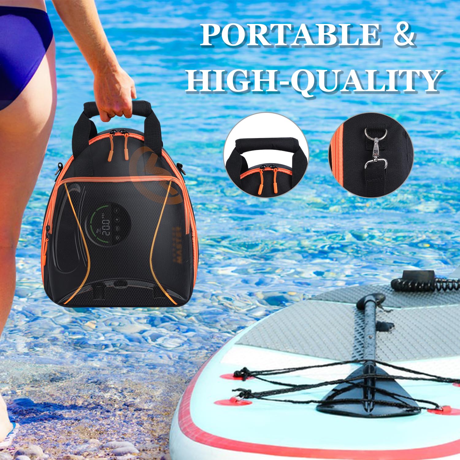 Aufbewahrungstasche kompatibel mit OutdoorMaster SHARK/Dolphin SUP-Pumpe, tragbare Tragetasche für elektrisches Paddelboard-Zubehör, große Tasche und weicher Griff (nur Tasche), Schwarz, ‎One