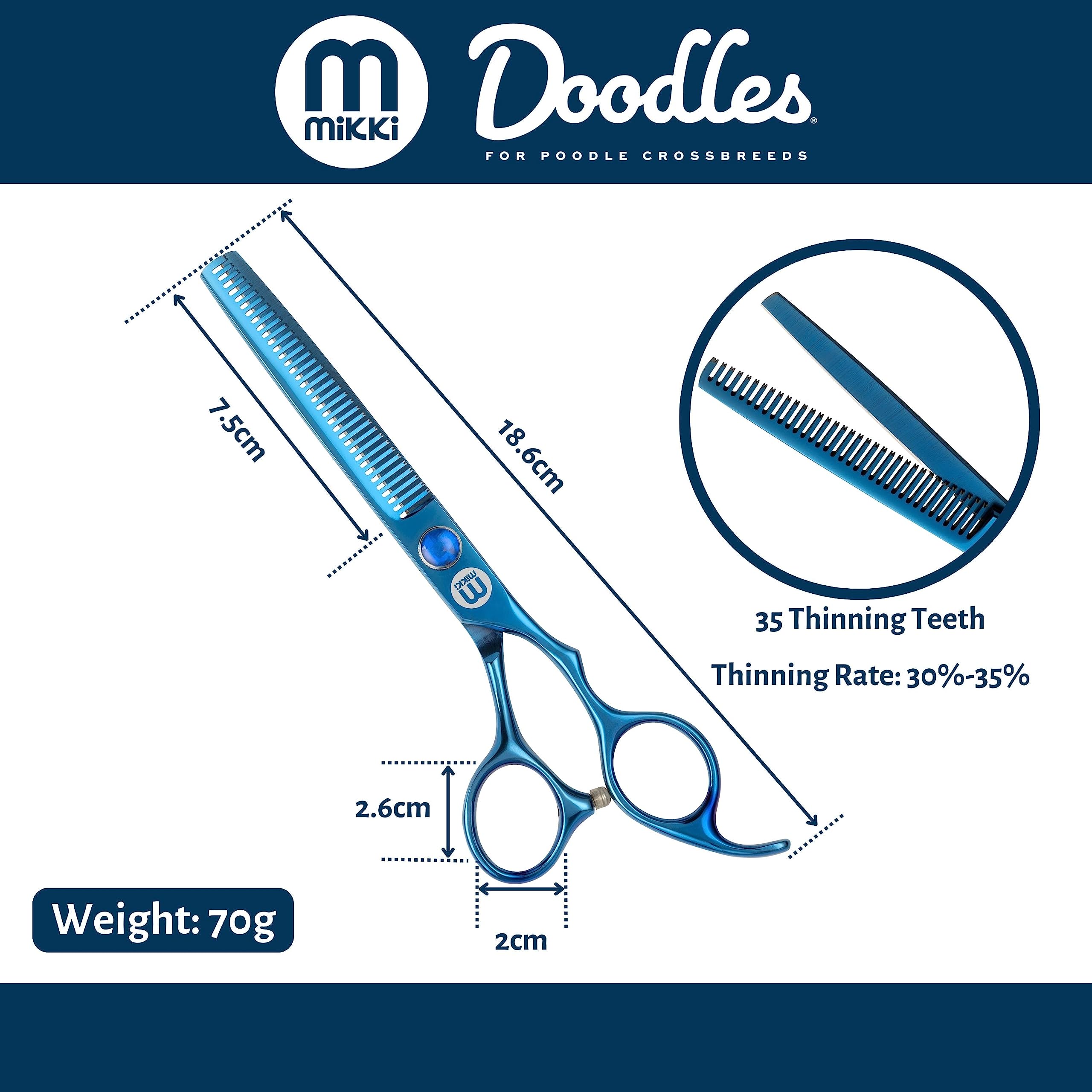 Mikki Doodle, Cane, Cucciolo Forbici Singole per sfoltire e sfumare, Lama Semi-Convessa affilata e Resistente, Punte di Sicurezza smussate, Vite di Tensione Regolabile per Controllo, 16,5 cm