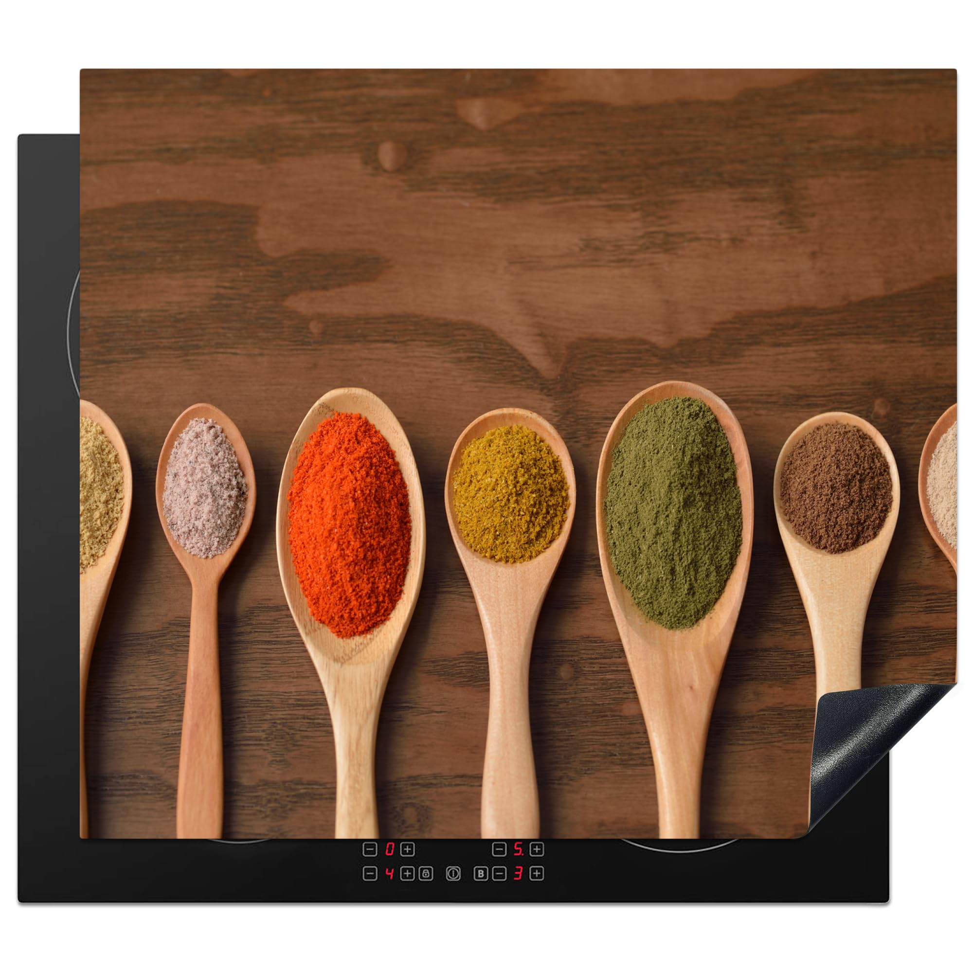 KitchenYeah© Induction Hob Protector Mat 20.5"x23.2" / 59x52 cm Stove Cap Top Cover Kitchen Cooker Covers for Electric Hobs Vinyl Ladle - Herbs - Food - Spices - Table