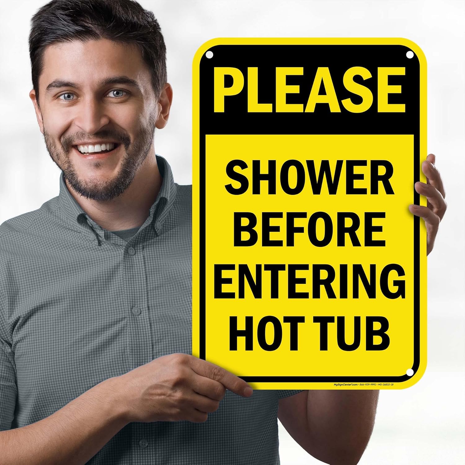 Please Shower Before Entering Hot Tub Sign, 12x18 Inches, 55 mil thick HDPS (high density polystyrene), Made in USA by My Sign Center