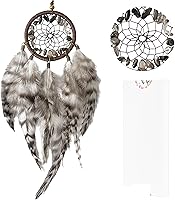 Vista 8 de Mini atrapasueños – Pluma de pollo perla con cristal curativo de ágata gris, pequeño atrapasueños hecho a mano para dormitorio, un atrapasueños