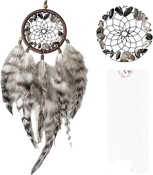Mini Dream Catchers - Chicken Feather with Grey Agate, Handmade Small Dreamcatcher for Bedroom, A Dream Catcher for Girls and Boys, Wall Decor