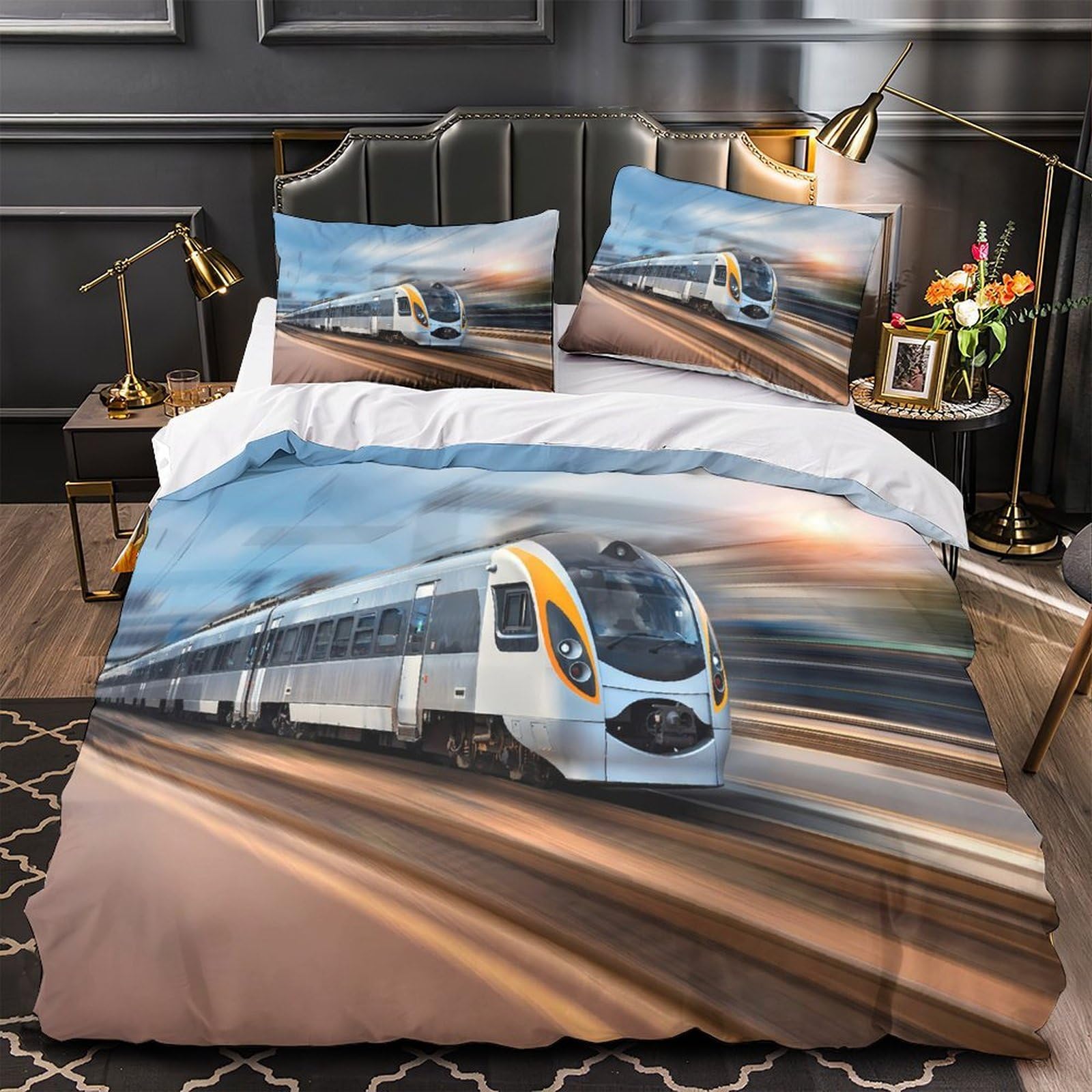 Parure de lit train 140x200 avec housse de couette microfibre zippée