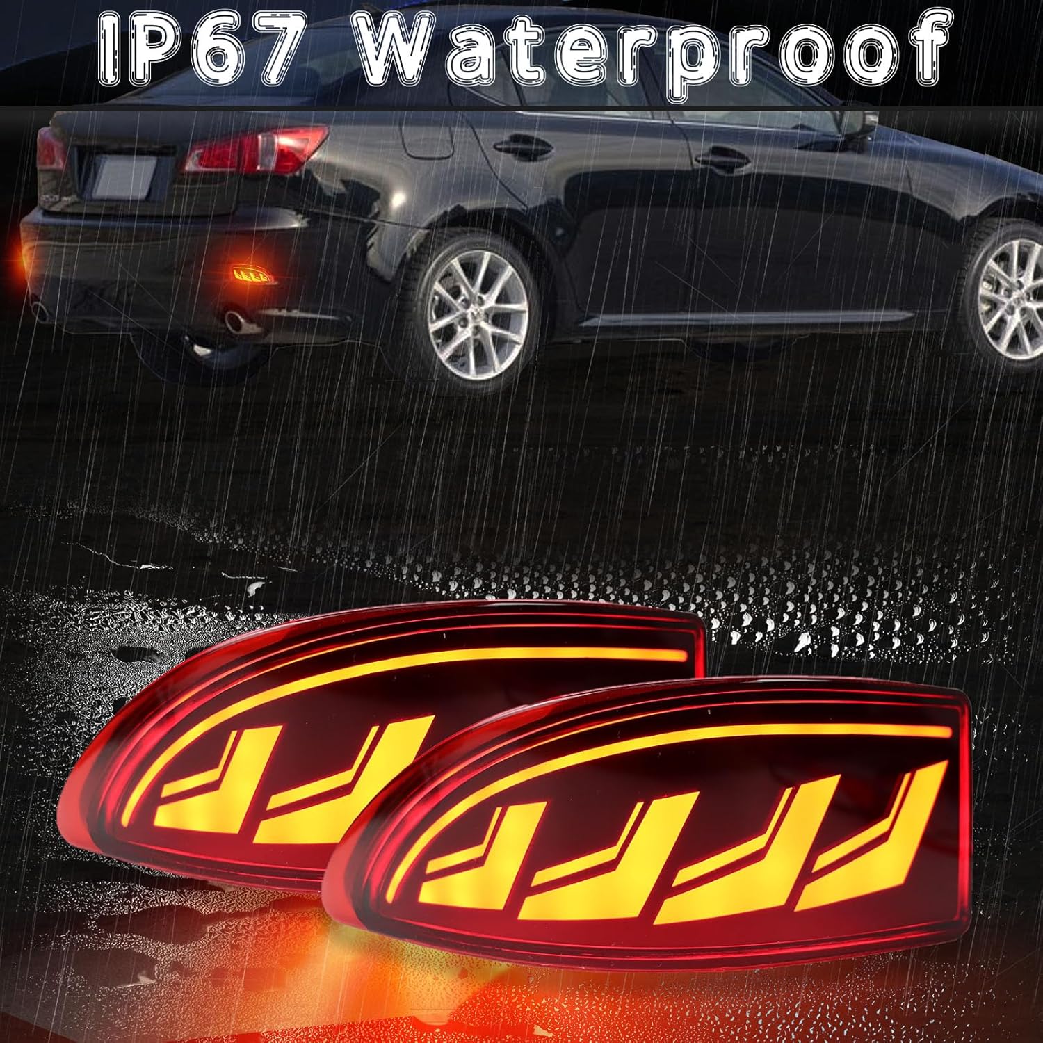 LED Rear Bumper Reflector Lights Trim for Lexus 2006-2012 IS IS250 IS300 IS350 IS200t is-F | Amber Turn Signal, Red DRL & Fog Light |Replacement for OEM 81920-53021 81920-53020 (Red)