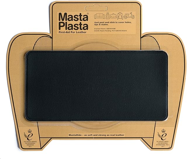 MastaPlasta BLACK Self-Adhesive PREMIUM Instant Leather Repair Patches for Sofas, Car Seats, Bags and More. Stick-on Upholstery Repair Patch. Large 20x10cm