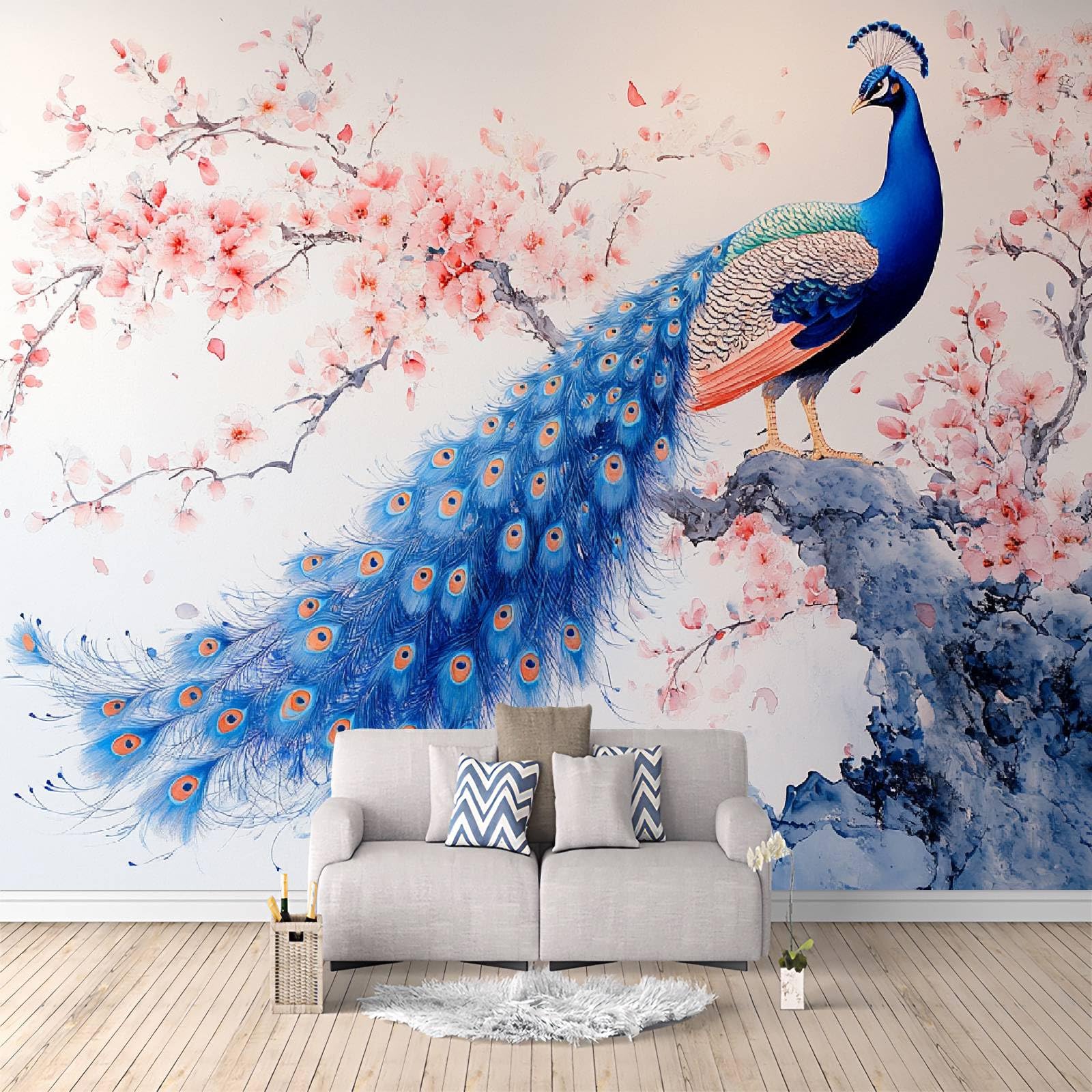 Fototapeta paw 250 x 175 cm, tapeta z włókniny XXL, nowoczesna tapeta ścienna, malarstwo akwarelowe, do salonu, sypialni, efekt 3D, dekoracja ścienna, ptaki zwierzęce, do pokoju dziecięcego, jadalni