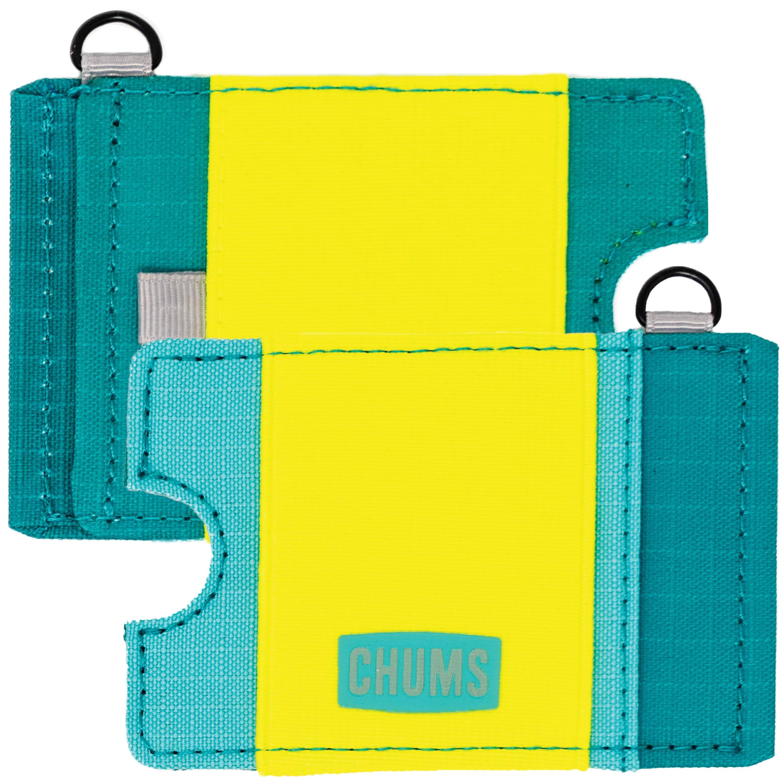 Chums Bandit Lo-Pro Minimalist Wallet - Compact RFID Wallet with Keyring & Elastic Strap for Cash (Sea/Citrus/Green)