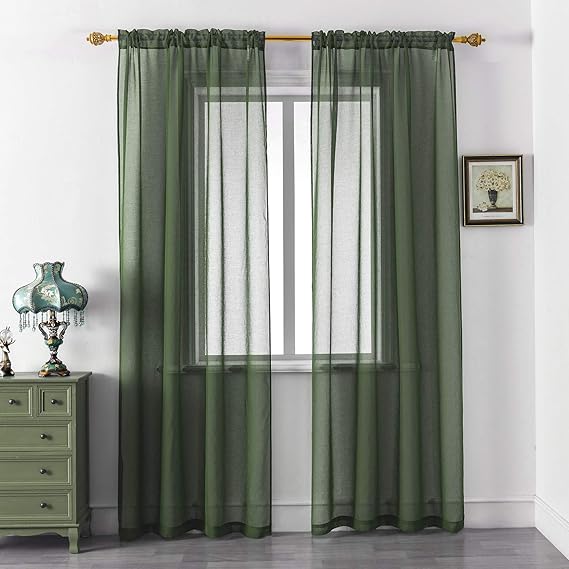 DUALIFE Hunter Green Sheer Curtains 108 Inches Long,Faux