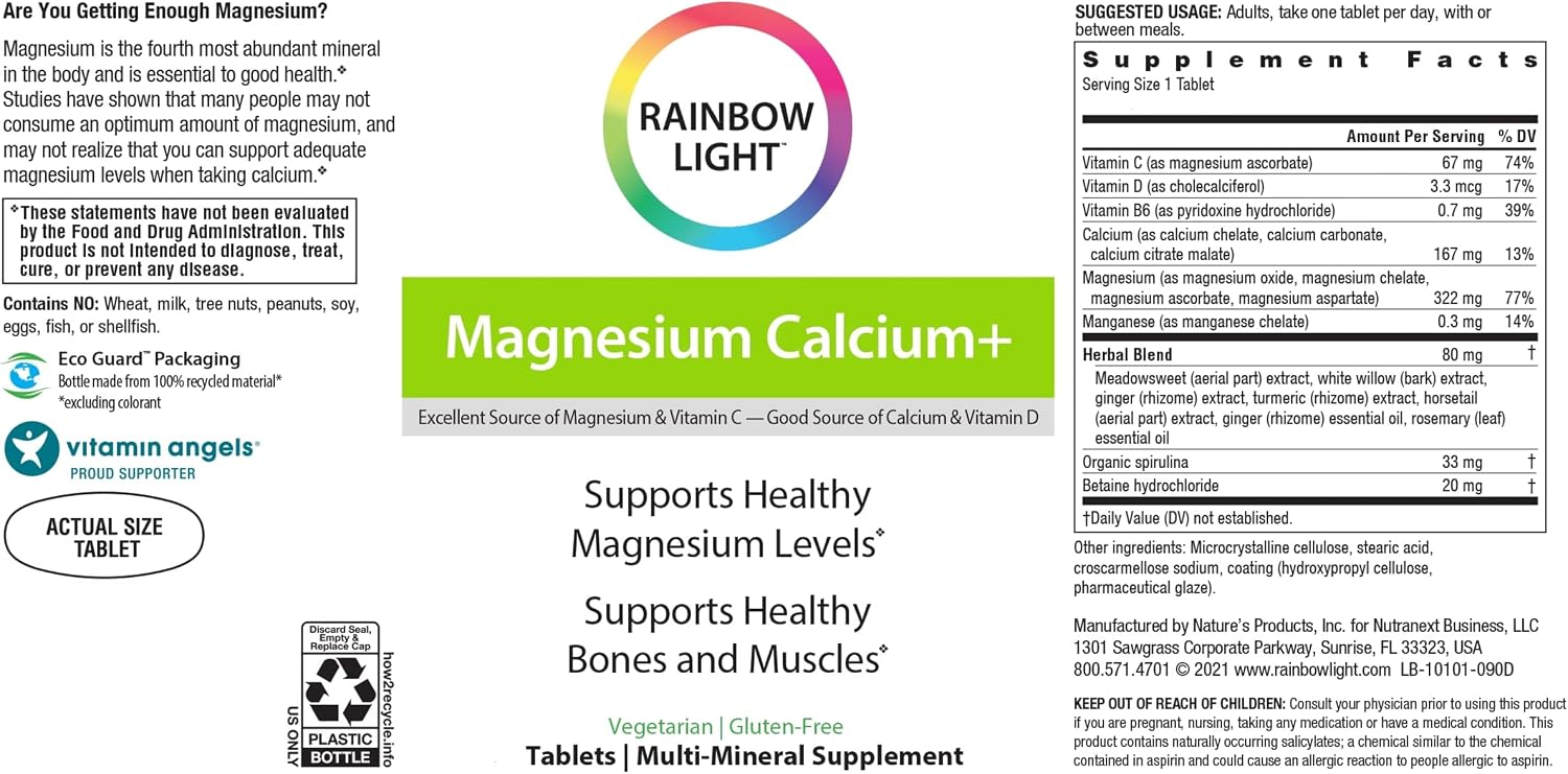 Rainbow Light, Magnesium Calcium Plus, 90-Count