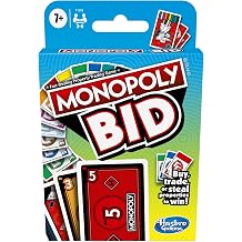 Monopoly Bid Game, Quick-Playing Card Game for 4 Players, Game for Families and Kids Ages 7 and Up