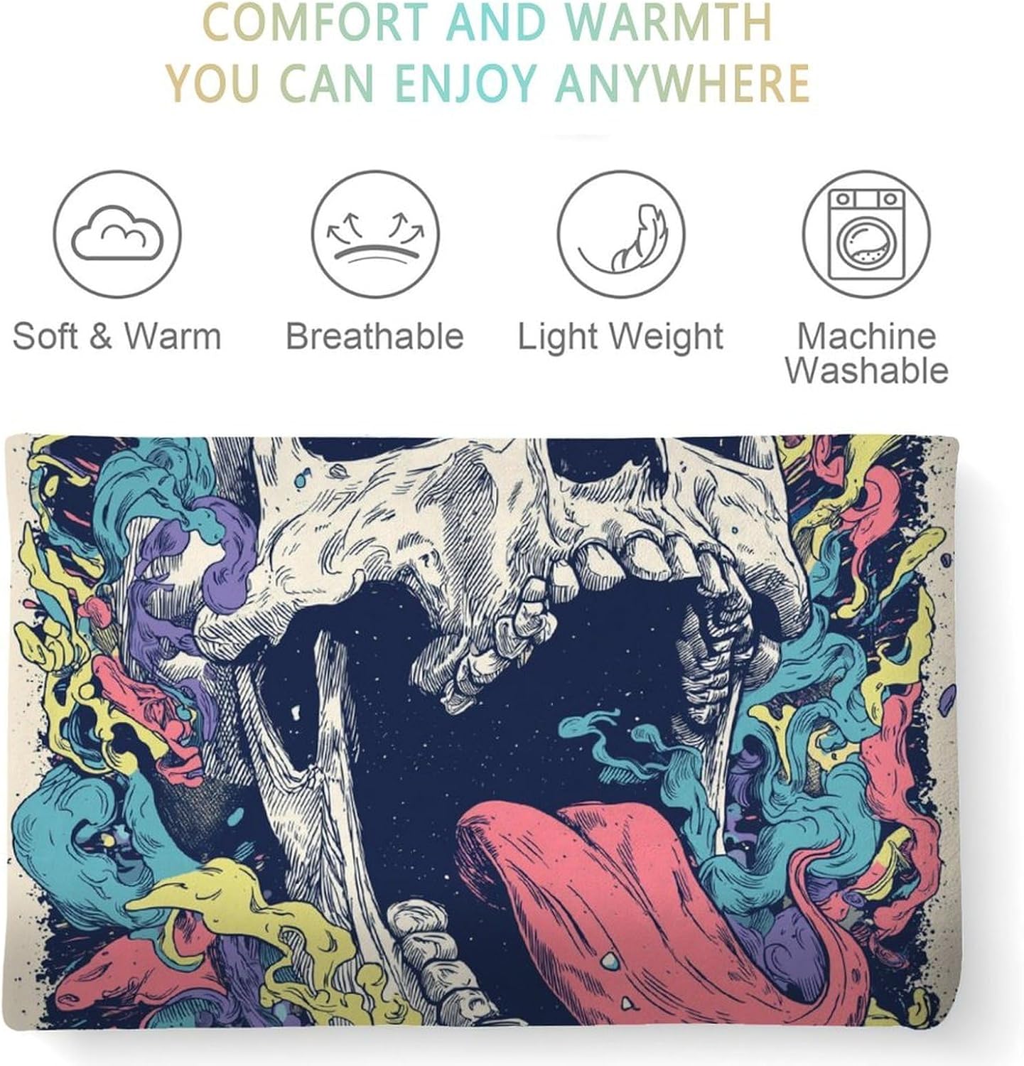 Skull Blanket, Artistic Flannel Throw Blanket for Couch Bed Or Chair, Luxury Lightweight Comfy Blankets Home Living Room, Bed Room Decor Gift 60x80in(150 * 200cm)