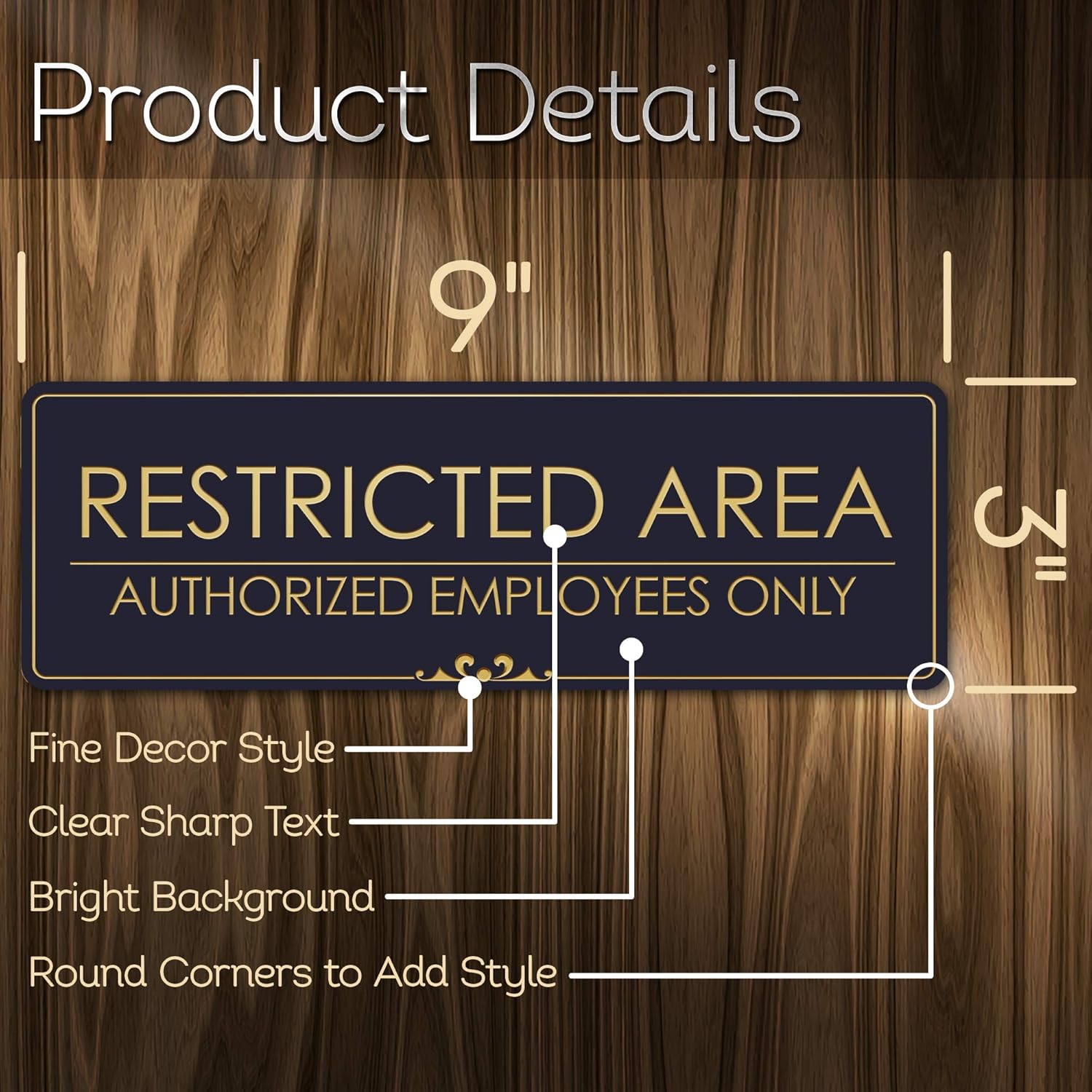 Restricted Area Authorized Employees Only Sign, Black/Gold, Engraved, 3" x 9", Fade Resistance, Indoor/Outdoor Use, USA MADE By My Sign Center