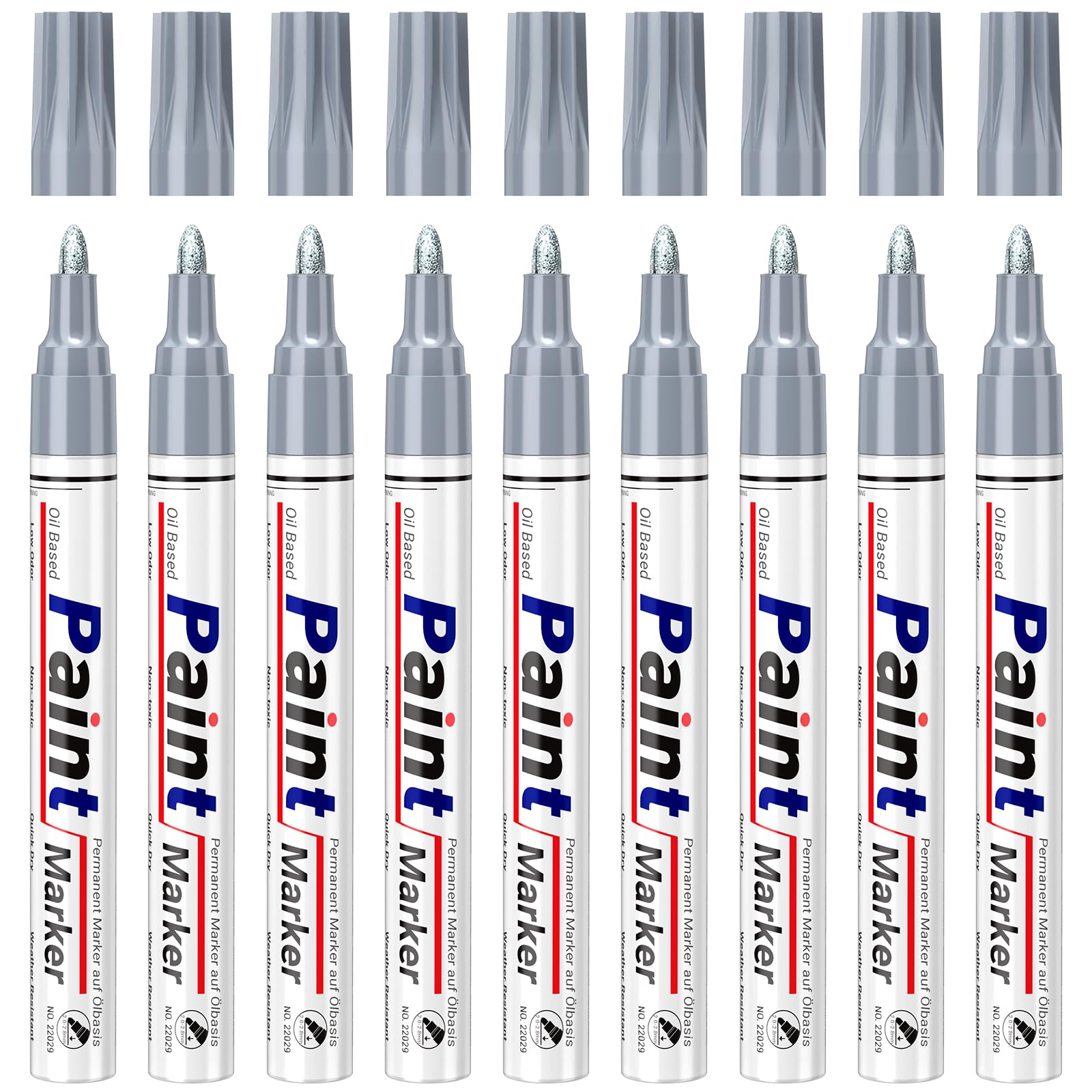 Waterproof Permanent Marker, 8 Silver High Opacity Markers, Fast Dry Permanent Marker for Painting Stones, Cardboard, Glass, Wood, Metal, Plastic, Paper,