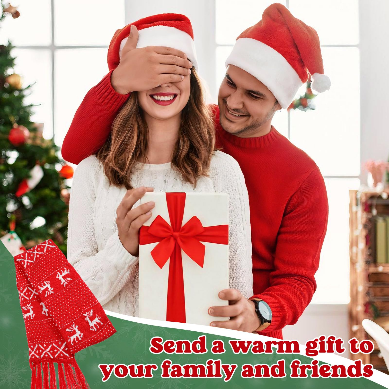 OSALADI Sciarpa Calda di Natale Motivo Alce e Frange, Sciarpa Lunga in Lana Lavorata a Maglia, 160 CM, per Ragazze e Donne Nelle Giornate Fredde
