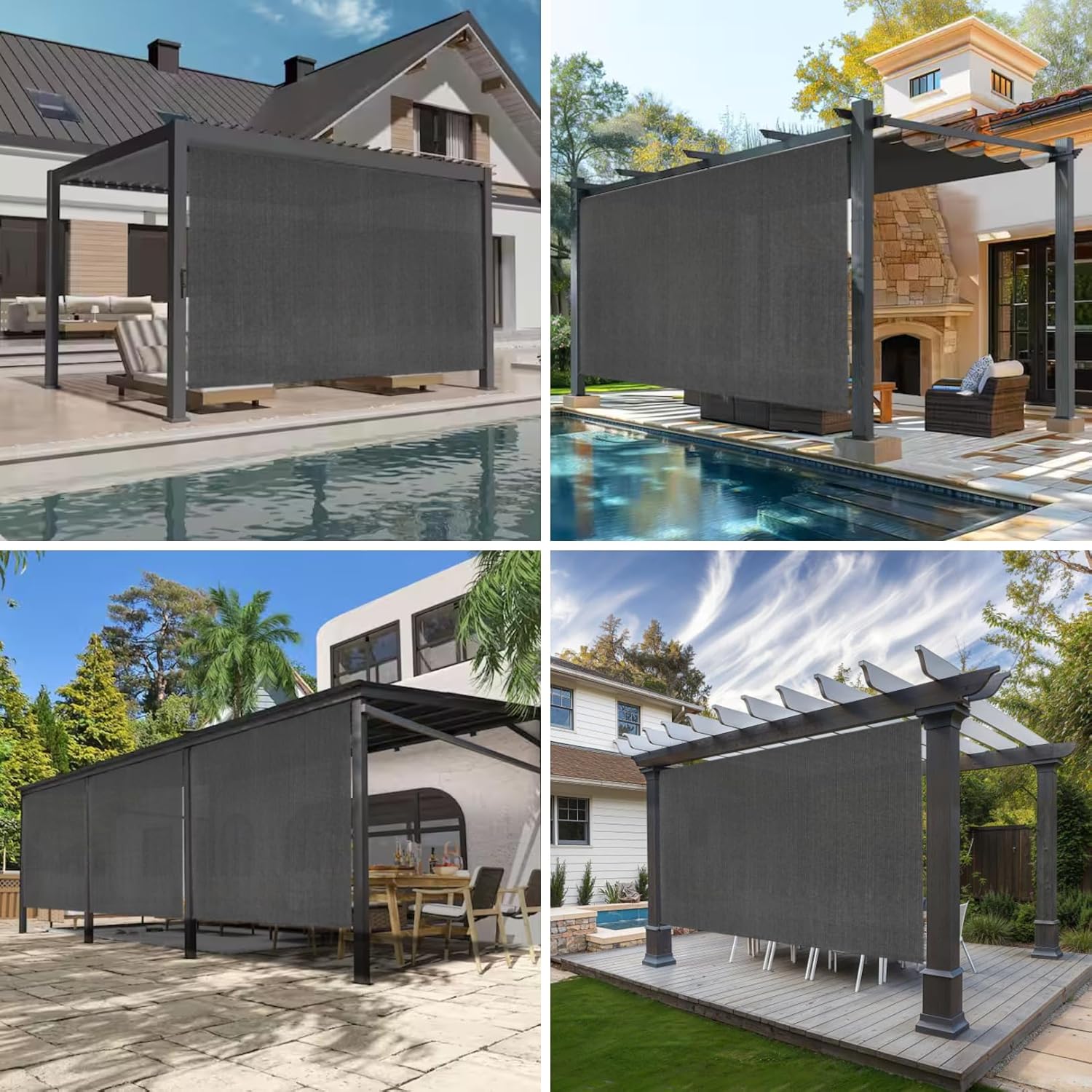 8'W x 8'H Gray Patio Shades Roll up Outdoor Roller Shade Crank Wand Blind Cordless, 90% UV Blocking & Privacy Protection for Porch|Gazebo|Pergola|Backyard (2 Splicing Tube, 1 Fabric) - Image 5