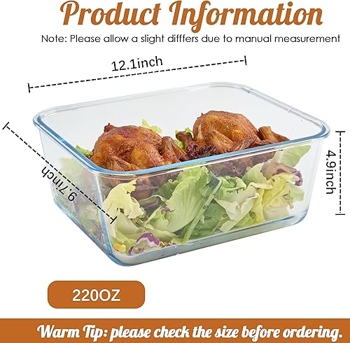 Miniatura 3 de XXXXX-Large Recipiente práctico de vidrio con tapa de bloqueo, 220 onzas, sin BPA, vidrio de borosilicato, tamaño familiar, tamaño de fiesta, tapa