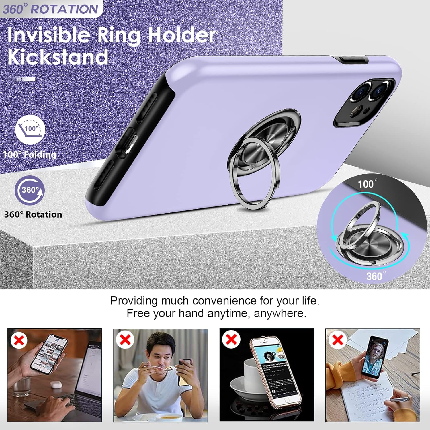 LeYi for iPhone 11 Case : and 2 Tempered Glass Screen Protector, with 360 Ring Holder Stand Magnetic Shockproof Heavy Duty Protective Phone Cover for i Phone 11 Purple 3 81SpJfXnz1L. AC SL1500