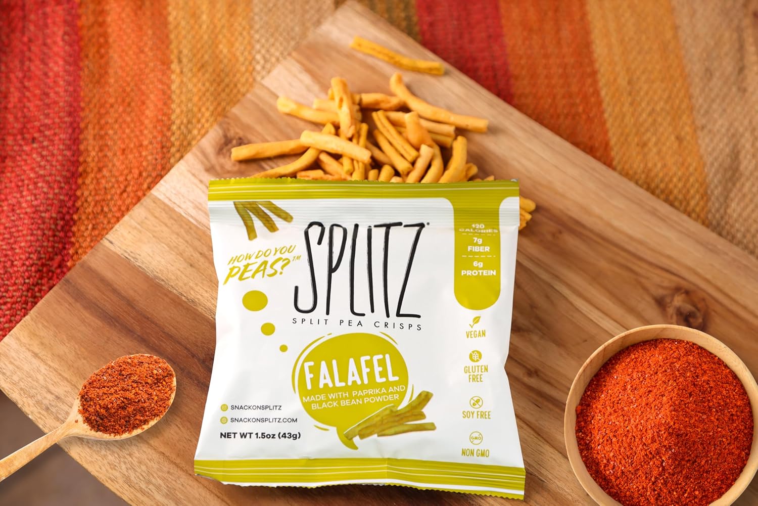 SPLITZ Split Pea Crisps Falafel (1.5oz) 16ct Plant-Based, Organic, Non-GMO, Vegan, Gluten-Free, Superfoods, Healthy Snack for Kids and Adults, High Protein, High Fiber, Low Calorie