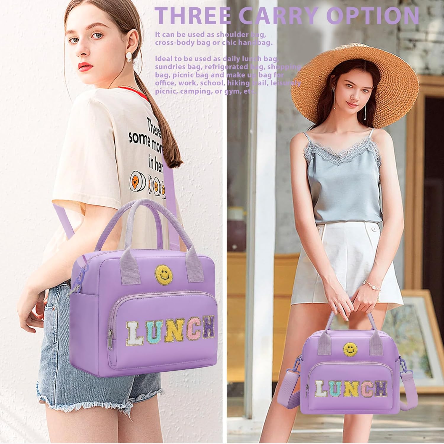 RLGPBON Insulated Lunch Bag Teen Girls, Preppy Lunch Box Large Insulated Lunch Bag Reusable Lunch Tote Bag, Preppy LunchBag for Girls School Travel Picnic - Image 6