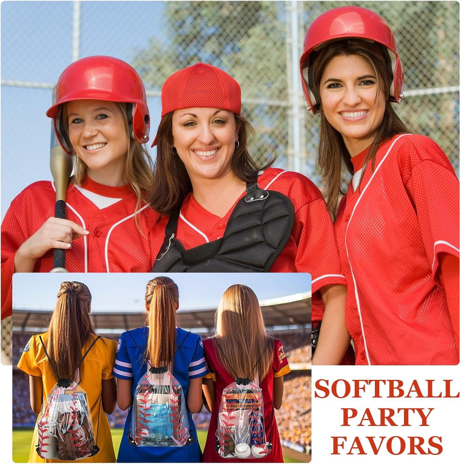 Shinylin 12 Pcs Clear Drawstring Bags Gift Packaging Party Favor Bags Drawstring Backpack Adjustable for Men Women Sports (Softball)