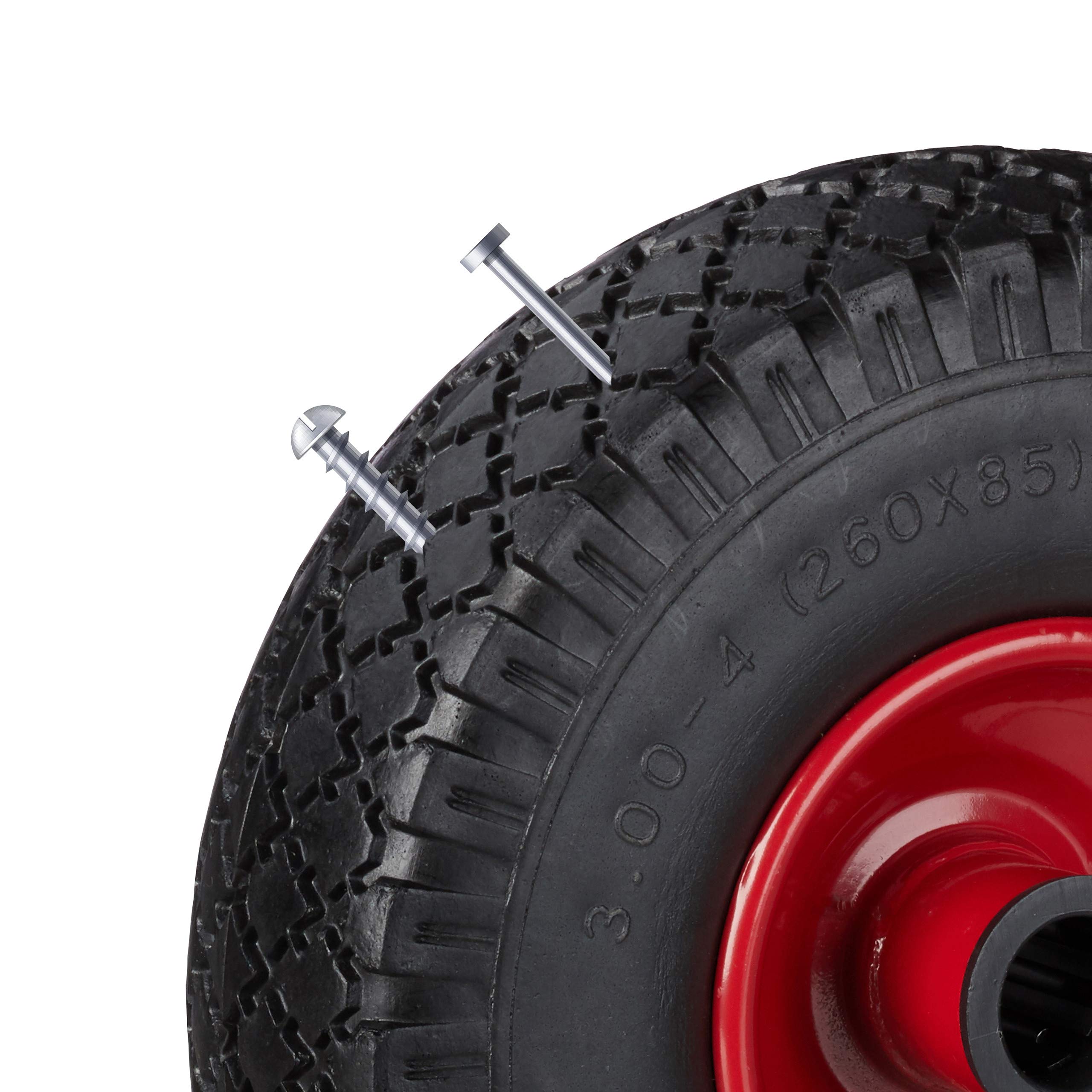 relaxdays Set di 2 Ruote per Carrelli a Mano, Gomma Piena Antipanne, ASSE 25mm, 150kg, Max, 260x85mm, Nero-Rosso
